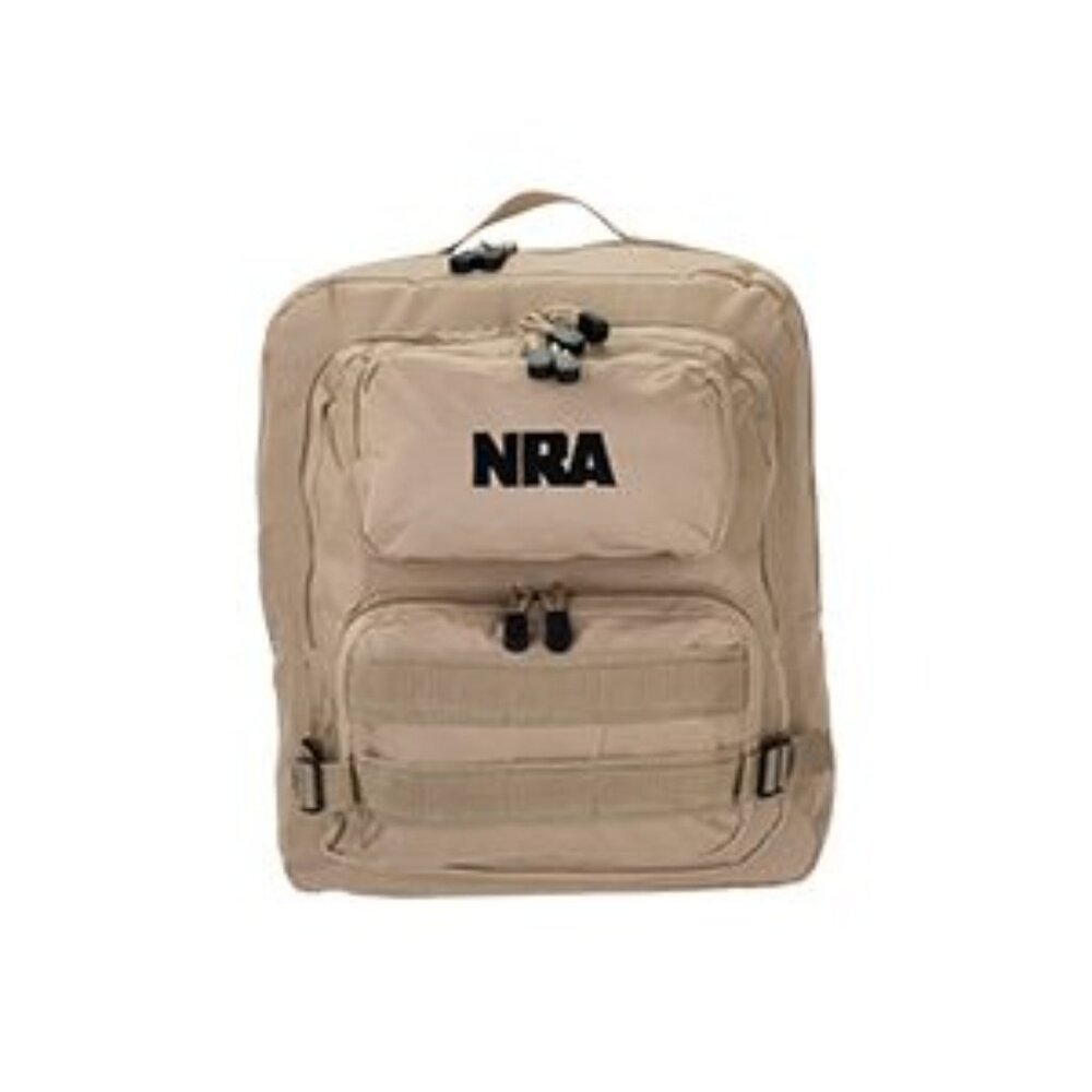 NRA Tan Tactical Backpack Multi-Pocket Adjustable Straps Mesh Back Lightweight - Picture 4 of 15